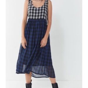 Urban Outfitters Mixed Media Plaid Cameron Midi Sheer Dress Women M Grunge‎ Punk